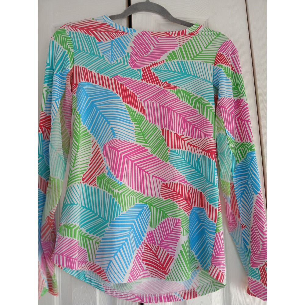 IBKUL Long‎ Sleeve Top S Small Colorful Feather Print Athletic